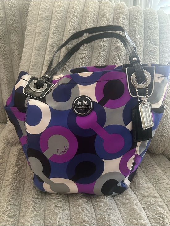 Coach Handbags - Coach Alex Op Art Tote 14398 Purple Blue Multicolor Y2K Shoulder Bag